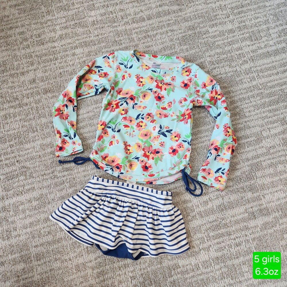 RuffleButts girls 2 piece swimsuit long sleeve rash guard blue size 5